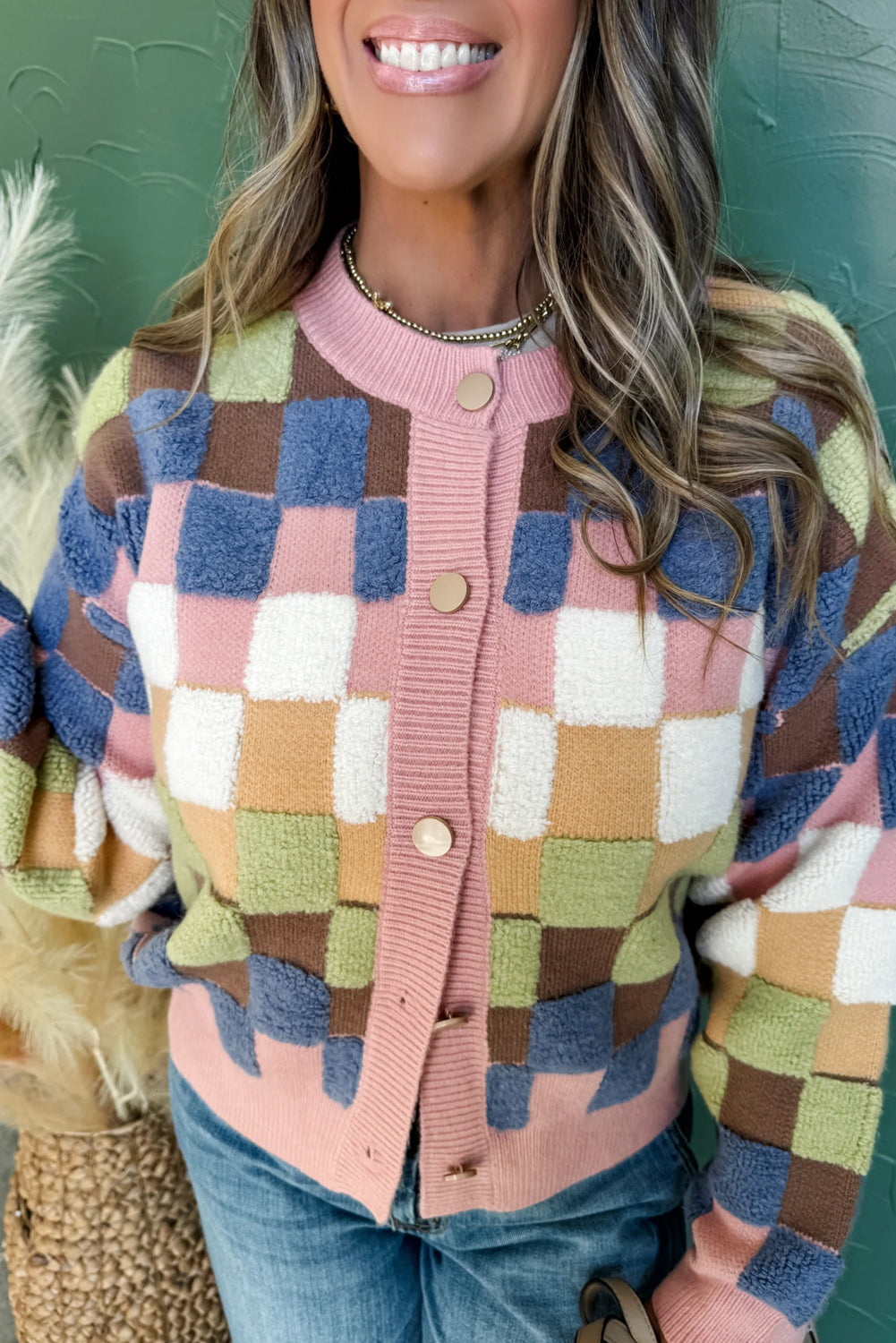 KaleaBoutique Stylish Plush Checkered Pattern Button Front Cardigan Sweater - KaleaBoutique.com