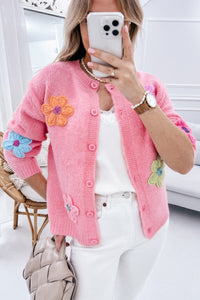 Cute Knitted Floral Pattern Button Up Cardigan - KaleaBoutique.com