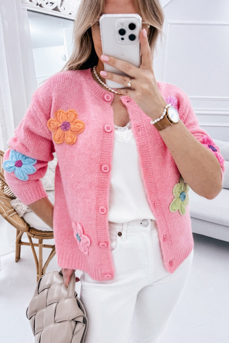 Cute Knitted Floral Pattern Button Up Cardigan - KaleaBoutique.com