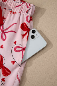 KaleaBoutique Comfortable Bow Print Valentine Long Sleeve Shirt Shorts 2 Pcs Pajama Set - KaleaBoutique.com