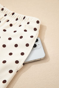 KaleaBoutique Comfortable Polka Dot Print Notched Neck Long Sleeve Top Drawstring Jogger Pants Waffle Knit Lounge Set - KaleaBoutique.com