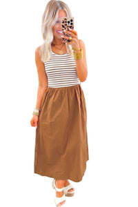 KaleaBoutique Stylish Striped Colorblock Patchwork Sleeveless Casual Long Dress - KaleaBoutique.com
