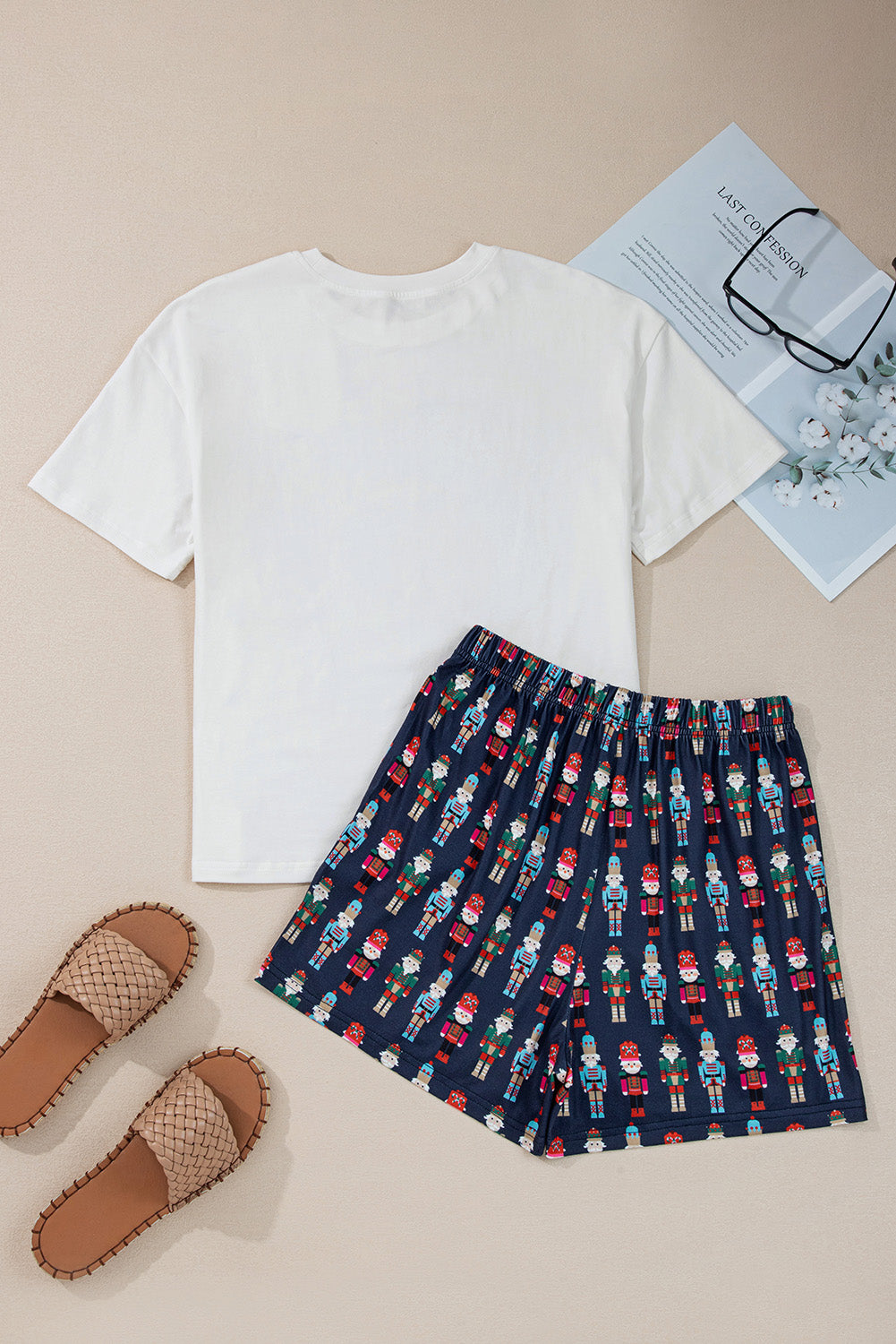 KaleaBoutique Stylish Mama Claus Plaid Letter Tee Nutcracker Shorts 2pcs Lounge Set - KaleaBoutique.com