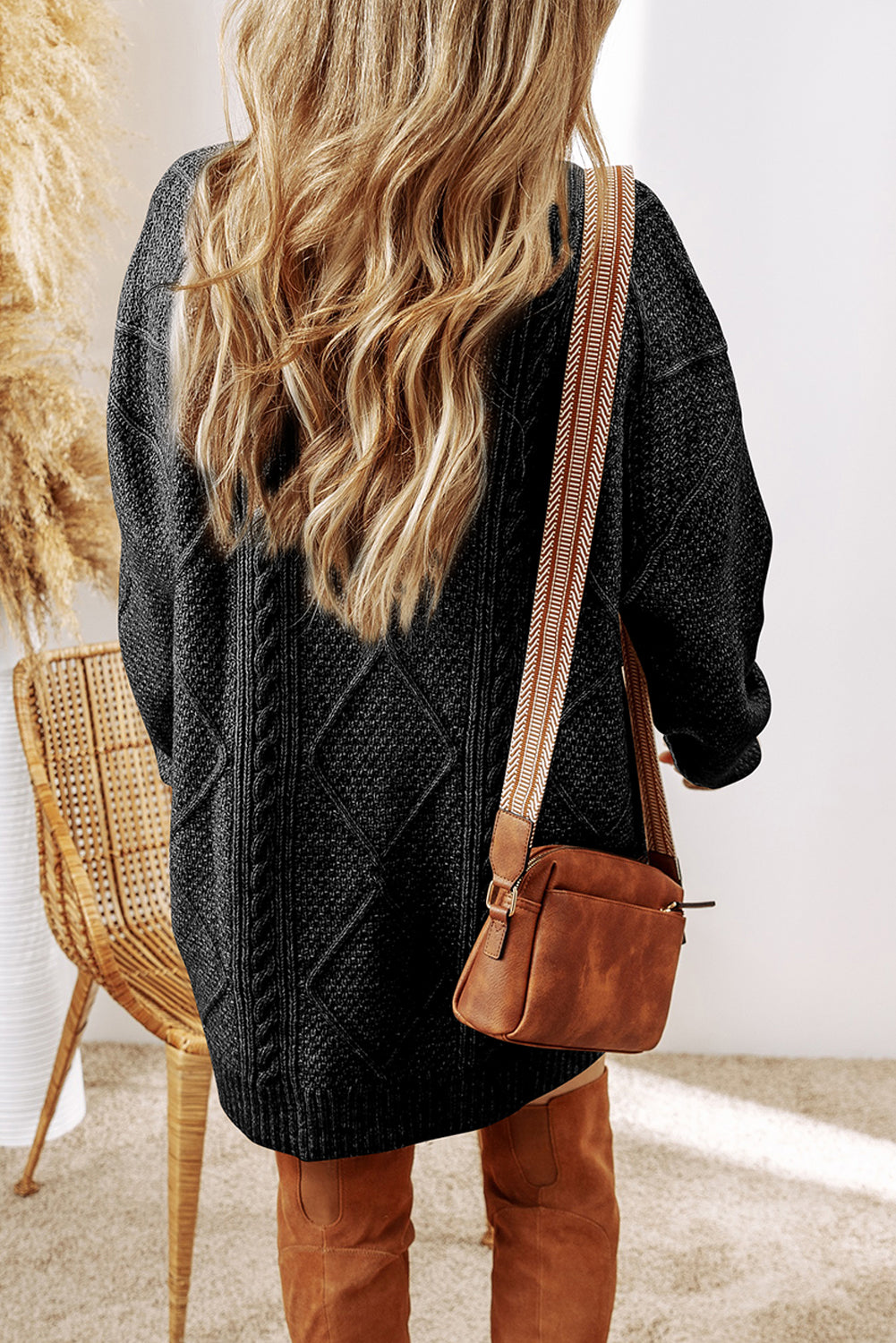 KaleaBoutique Stylish Cable Knit Drop Shoulder Loose Fit Sweater Dress - KaleaBoutique.com