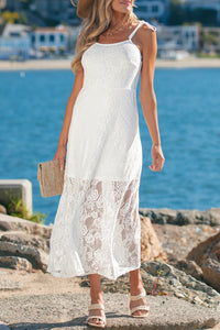 KaleaBoutique Stylish Tie Spaghetti Straps Floral Lace Overlay Long Dress - KaleaBoutique.com