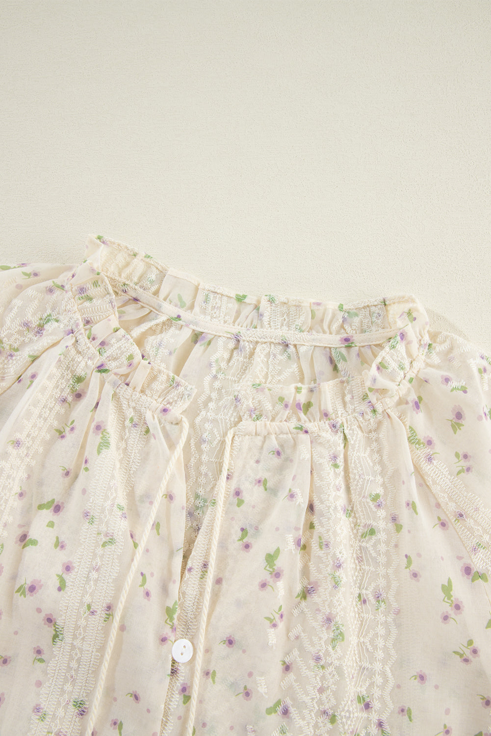 KaleaBoutique Floral Embroidered Lace Bubble Sleeve Shirt - KaleaBoutique.com