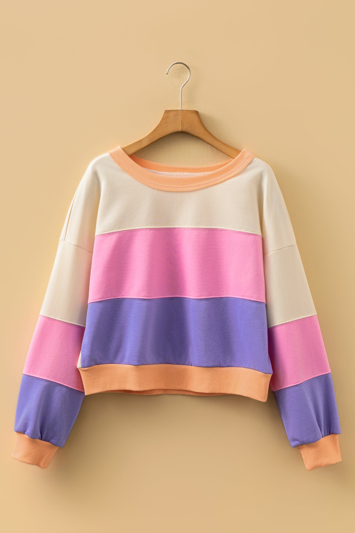 KaleaBoutique Stylish Color Block Patchwork Drop Shoulder Cropped Sweatshirt - KaleaBoutique.com