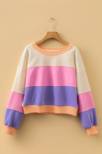KaleaBoutique Stylish Color Block Patchwork Drop Shoulder Cropped Sweatshirt - KaleaBoutique.com