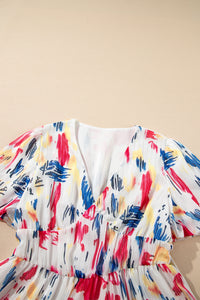 KaleaBoutique Stylish Abstract Print Short Puff Sleeve Tiered Maxi Dress - KaleaBoutique.com