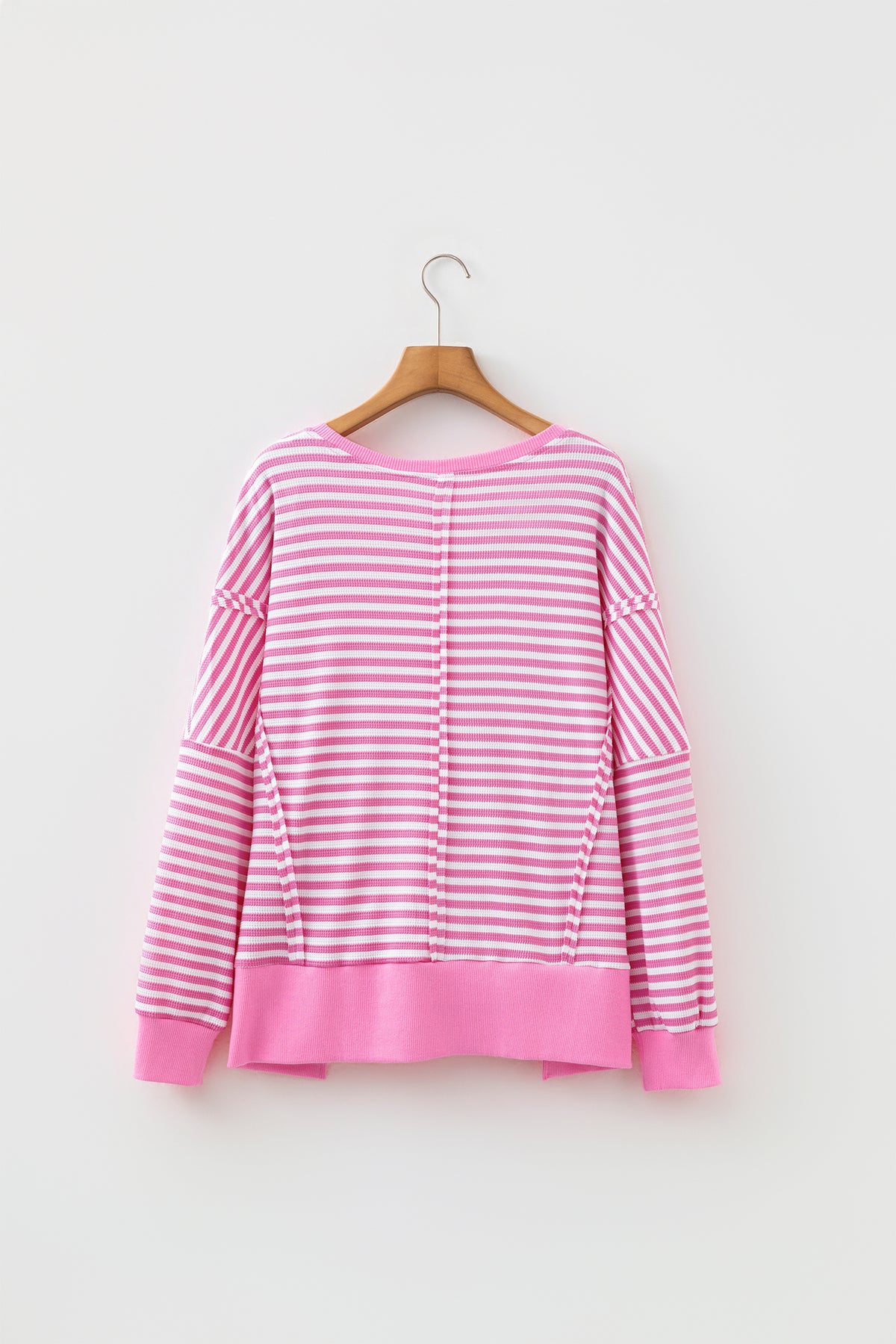 KaleaBoutique Stylish Textured Knit Color Block Trim Split Hem Long Sleeve Top - KaleaBoutique.com