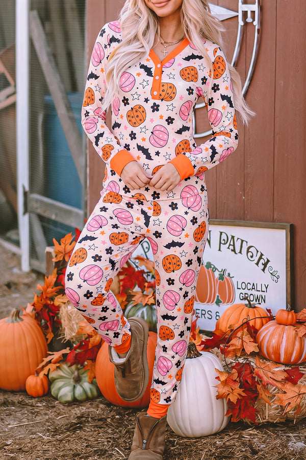 KaleaBoutique Stylish Halloween Pumpkin Print Long Sleeve Home Wear Lounge Set - KaleaBoutique.com