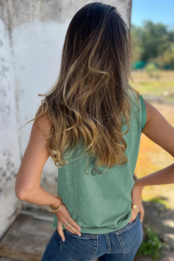 KaleaBoutique Metallic Sheen Edge Scoop Neck Tank Top - KaleaBoutique.com
