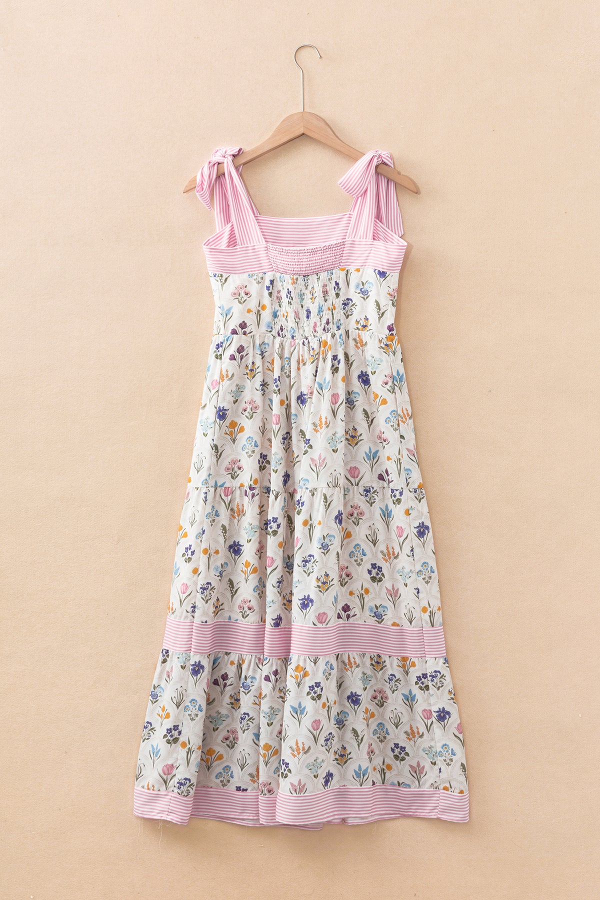 KaleaBoutique Stylish Floral Print Striped Detail Knot Straps Maxi Dress - KaleaBoutique.com