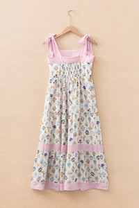 KaleaBoutique Stylish Floral Print Striped Detail Knot Straps Maxi Dress - KaleaBoutique.com