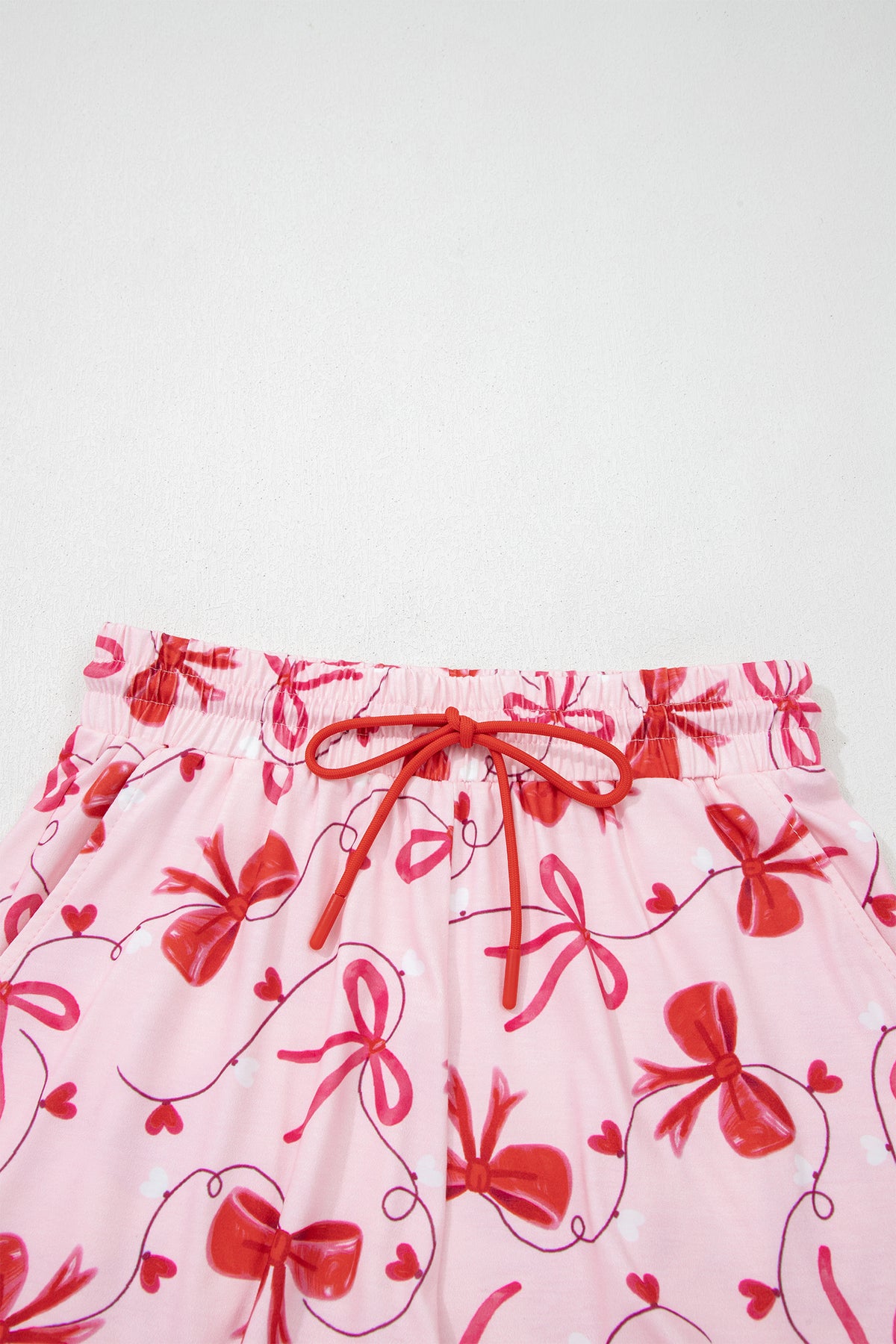 KaleaBoutique Stylish Romantic Bow Print Loose Tee Drawstring Shorts 2pcs Lounge Set - KaleaBoutique.com