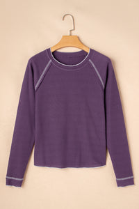 KaleaBoutique Stylish Textured Round Neck Long Sleeve Top - KaleaBoutique.com