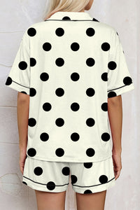 KaleaBoutique Stylish Polka Dot Print Lapel Shirt Drawstring 2pcs Short Pajama Set - KaleaBoutique.com