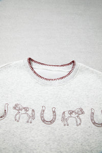 KaleaBoutique Stylish Western Print Embroidered Casual Sweatshirt - KaleaBoutique.com