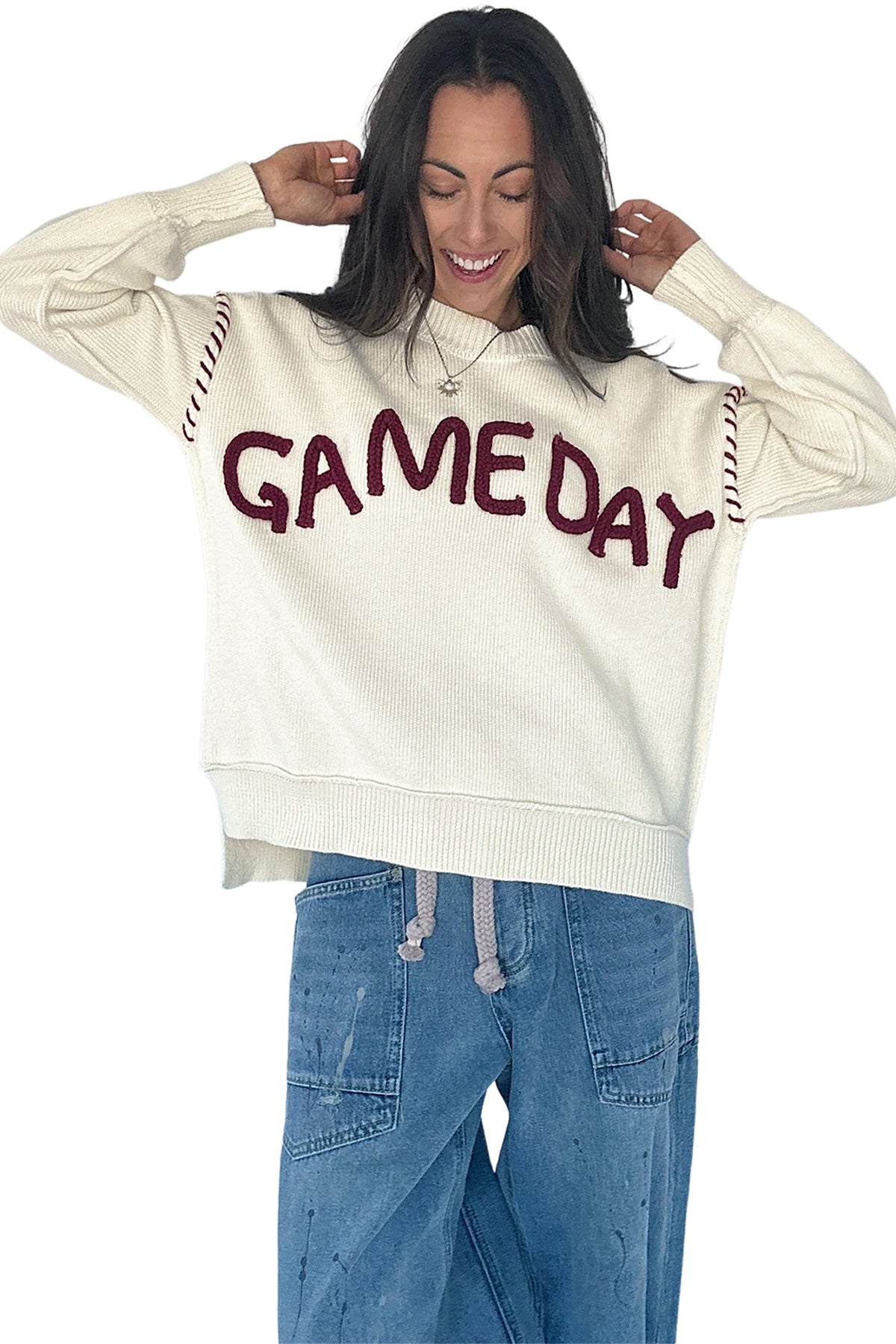 Drop Shoulder Game Day Letter Print Pullover Sweater - KaleaBoutique.com