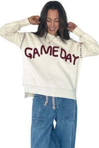 Drop Shoulder Game Day Letter Print Pullover Sweater - KaleaBoutique.com