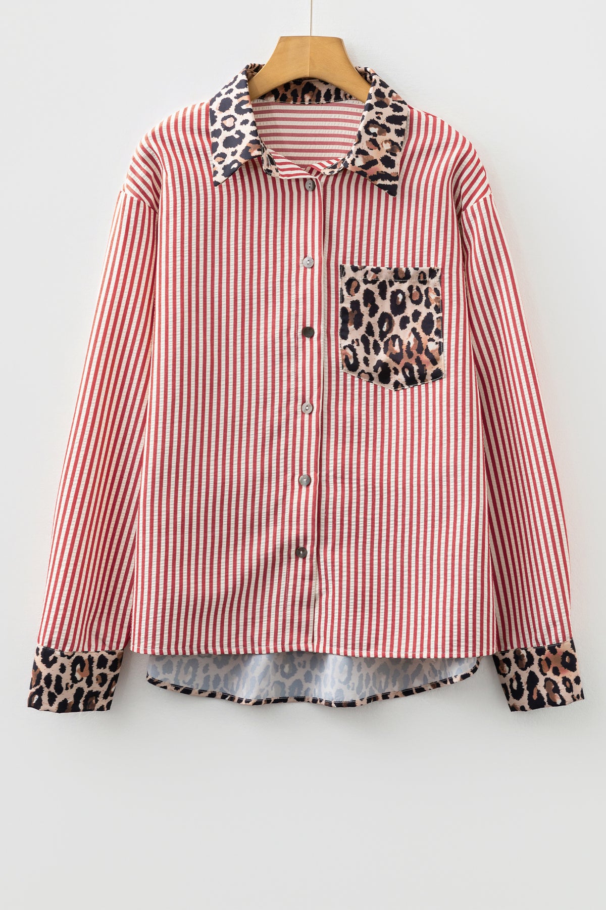 KaleaBoutique Stylish Striped Leopard Print Patchwork Button Up Womens Shirt - KaleaBoutique.com