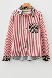 KaleaBoutique Stylish Striped Leopard Print Patchwork Button Up Womens Shirt - KaleaBoutique.com