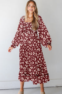 KaleaBoutique Comfortable Floral Print Long Sleeve Square Neck Smocked Maxi Dress - KaleaBoutique.com
