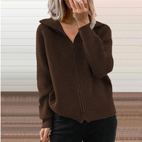 Women's Ribbed Full-Zip Collared Cardigan - KaleaBoutique.com