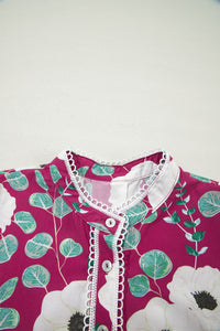 KaleaBoutique Stylish Floral Print Trimmed Short Puff Sleeve Mini Dress with Belt - KaleaBoutique.com