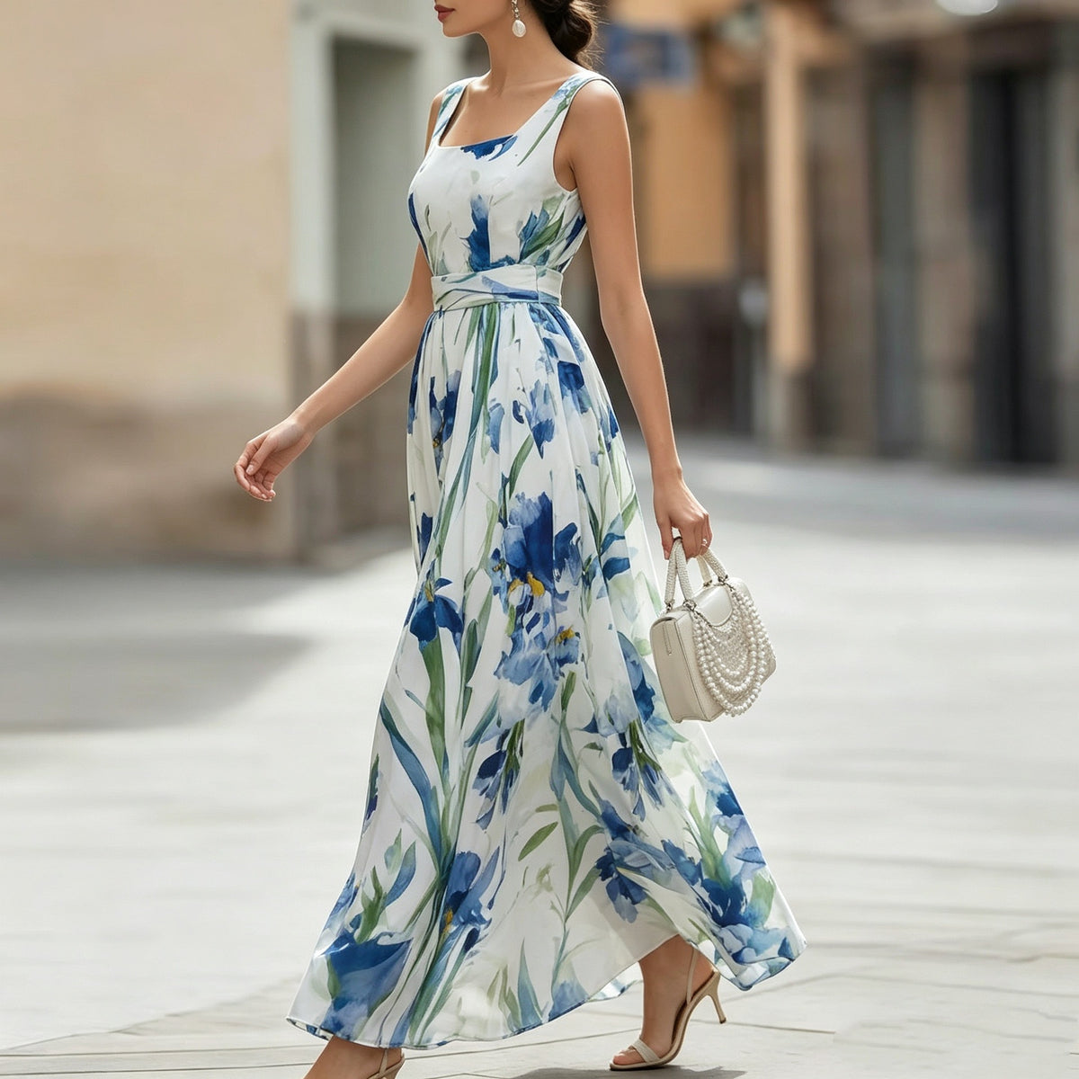 Casual Beach Vacation Boat-neck Sleeveless Printed Dress - KaleaBoutique.com