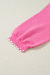 KaleaBoutique Stylish Big Ribbon Bow Print Contrast Stitch Trim Drop Shoulder Sweater - KaleaBoutique.com