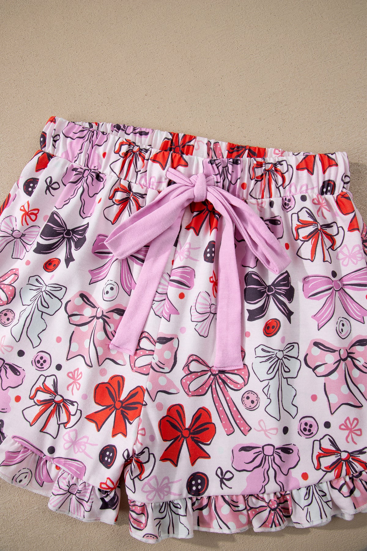 KaleaBoutique Stylish Cute Ribbon Bows Printed 2pcs Short Pajama Set - KaleaBoutique.com