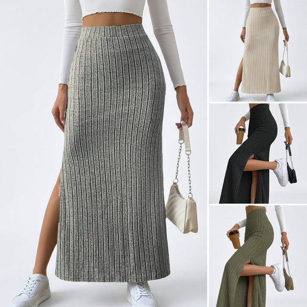 Spring Long Skirt High Waist Side Slit Slim Fit Knitted Women's Dress - KaleaBoutique.com