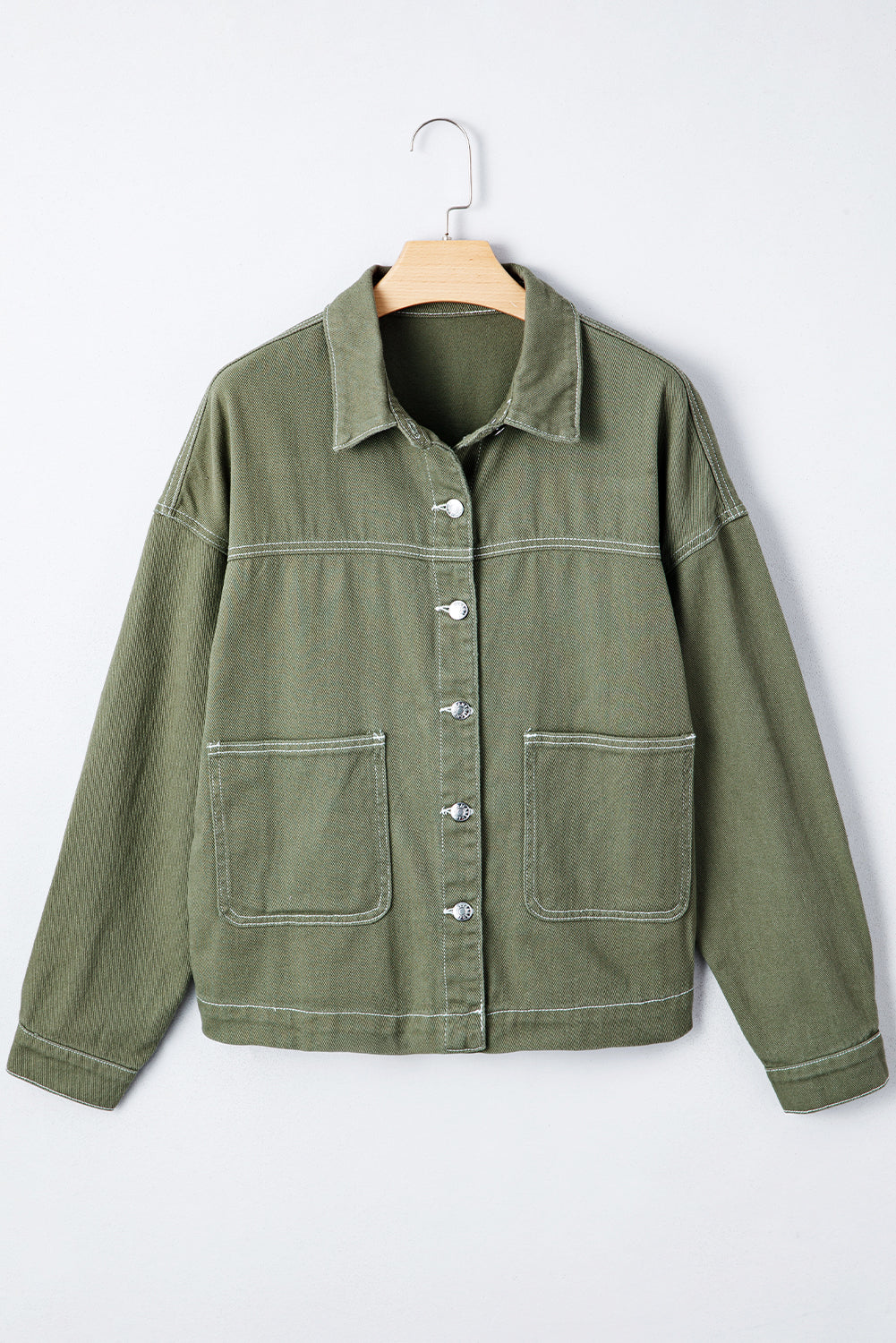 Patched Pocket Collared Button Front Boyfriend Denim Jacket - KaleaBoutique.com