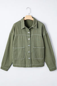 Patched Pocket Collared Button Front Boyfriend Denim Jacket - KaleaBoutique.com