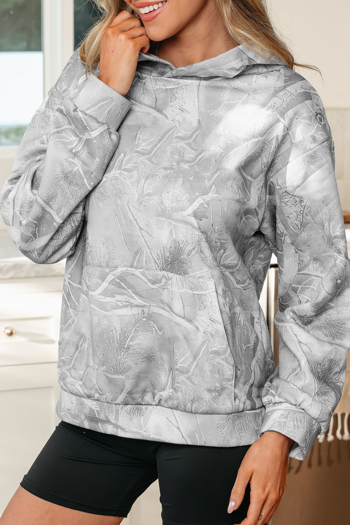 Stylish and Fun Camouflage Woodland Print Oversized Sporty Hoodie - KaleaBoutique.com