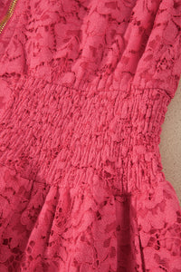 KaleaBoutique Stylish Floral Lace Overlay Zip Up V Neck Smocked Waist Sleeveless Dress - KaleaBoutique.com