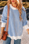 KaleaBoutique Stylish Striped Textured Knit Contrast Edge Loose Sweater - KaleaBoutique.com