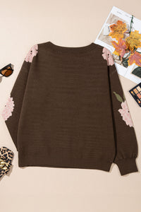 Floral Print Drop Shoulder Relaxed Pullover Sweater - KaleaBoutique.com