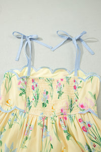 KaleaBoutique Stylish Floral Print Contrast Trim Self-tie Straps High Waist Midi Dress - KaleaBoutique.com