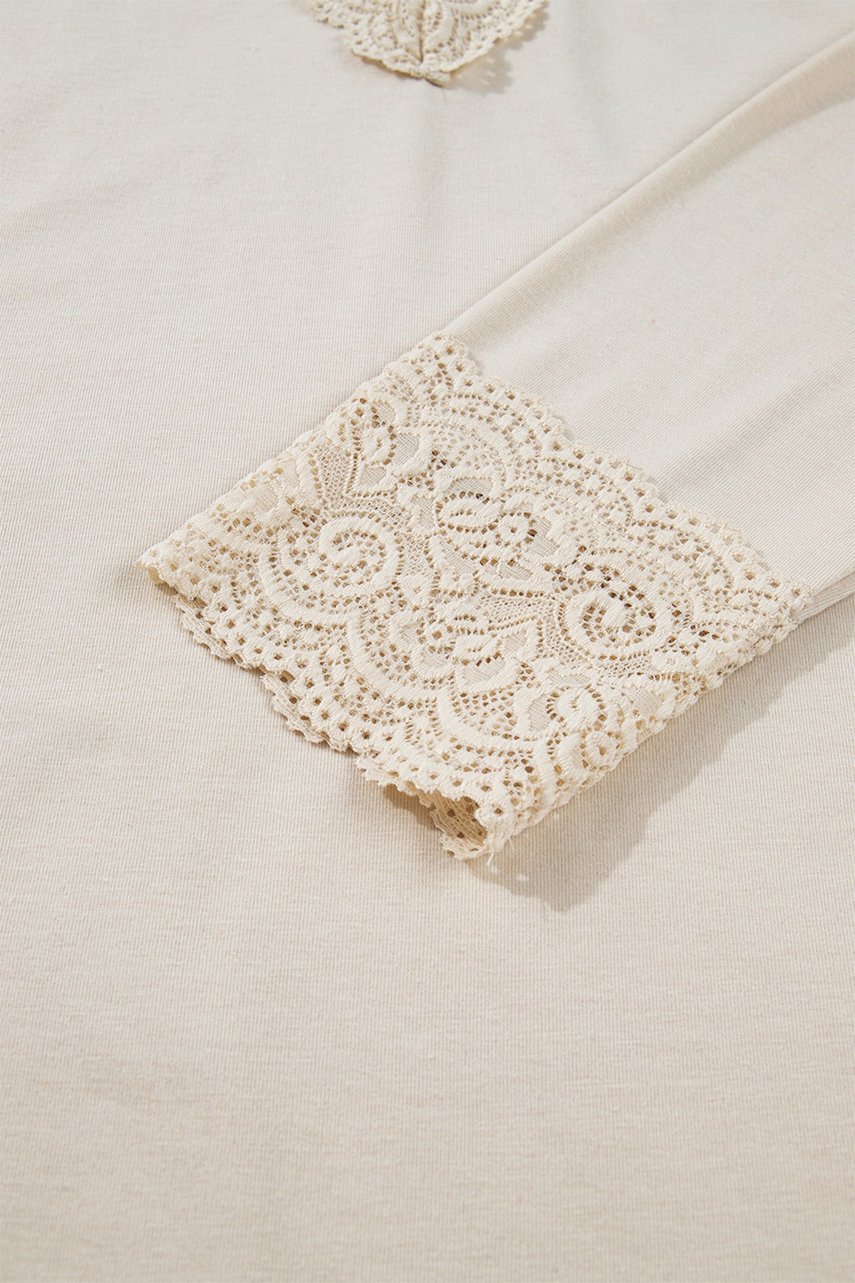 KaleaBoutique Chic Lace Trim V Neck Long Sleeve Patchwork Pullover Top - KaleaBoutique.com