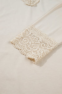 KaleaBoutique Chic Lace Trim V Neck Long Sleeve Patchwork Pullover Top - KaleaBoutique.com