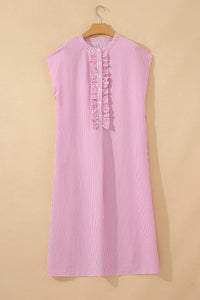 KaleaBoutique Stylish Frilled Detail Half Buttons Short Sleeve Long Dress - KaleaBoutique.com