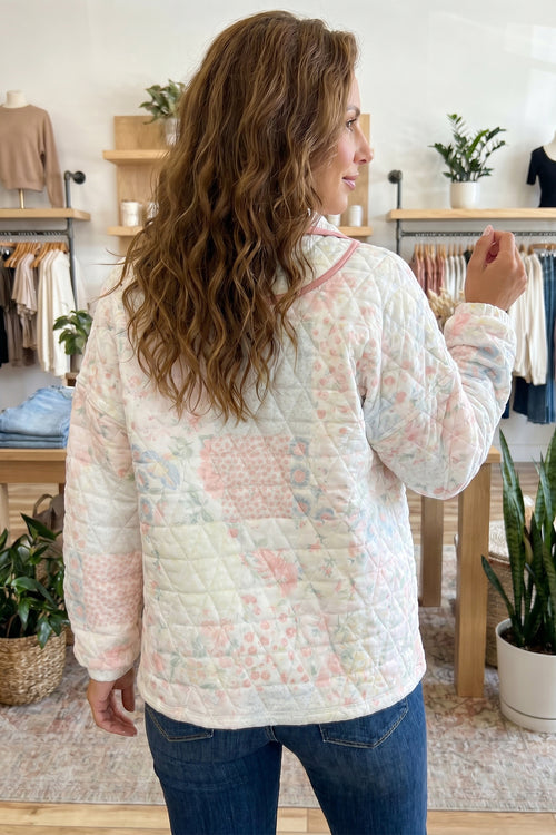KaleaBoutique Stylish Floral Quilted Metal Zipper Collar Long Sleeve Sweatshirt - KaleaBoutique.com