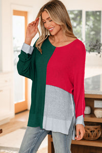 Color Block Knit V Neck Loose Sweater - KaleaBoutique.com
