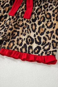 KaleaBoutique Stylish Retro Plaid Leopard Print Patchwork Long Sleeve Shorts Pajama Set - KaleaBoutique.com