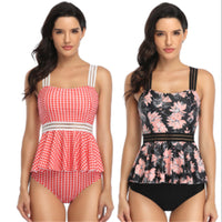 Women's Peplum Swim Top and Briefs 2 PC Tankini Set - KaleaBoutique.com