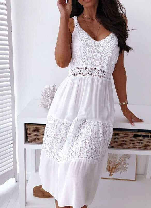 New European And American Style Lace Splicing Sling Beach Dress - KaleaBoutique.com
