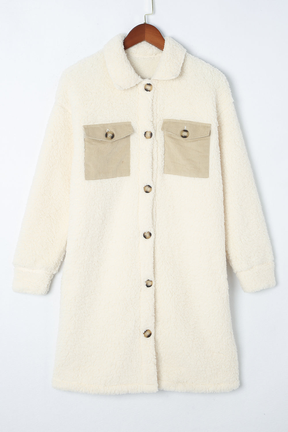 KaleaBoutique Stylish Contrast Flap Pocket Single Breasted Teddy Coat - KaleaBoutique.com