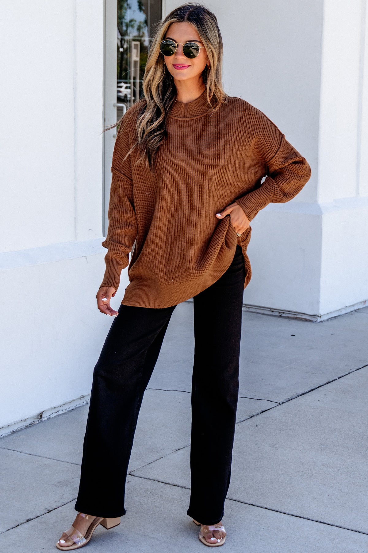 Long Sleeve Ribbed Knit Stand Neck Regular Fit Sweater - KaleaBoutique.com